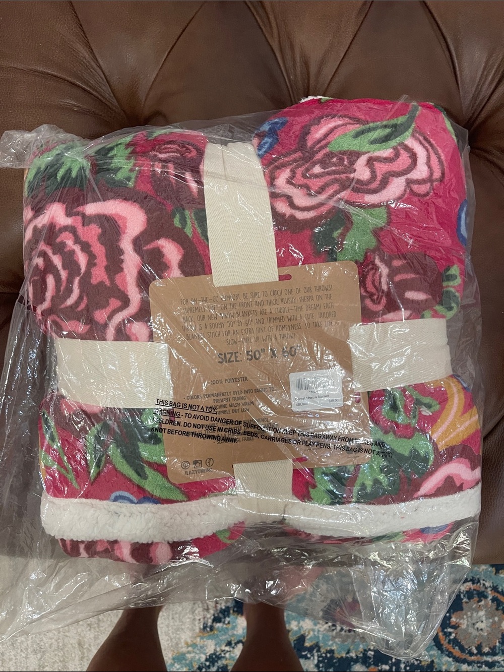 Lazy One Pink Floral Plush Sherpa Blanket